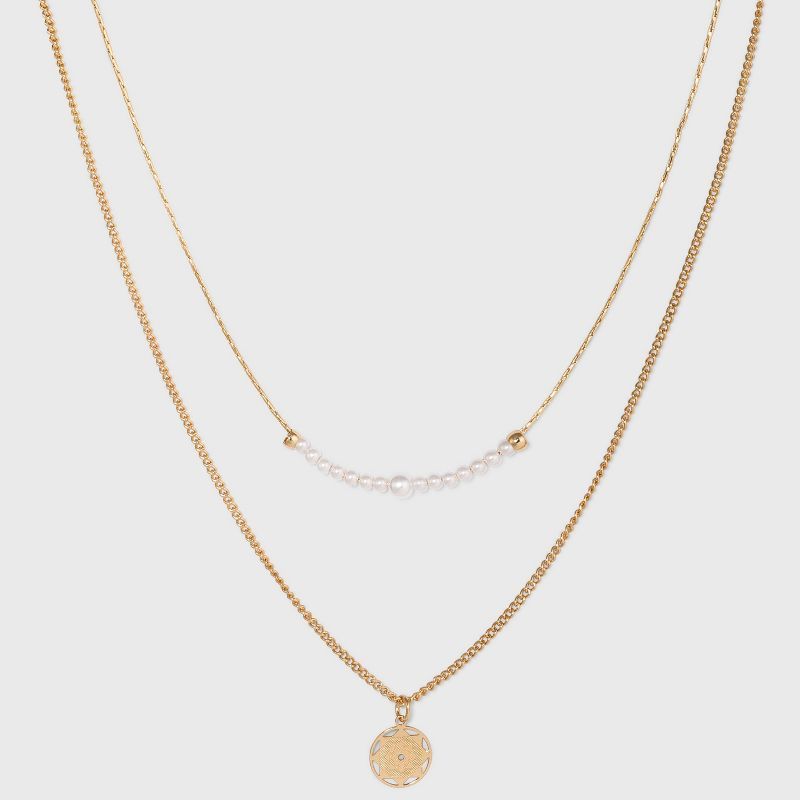Filigree Disc with Glitter Layered Necklace - A New Day&#8482; Gold | Target
