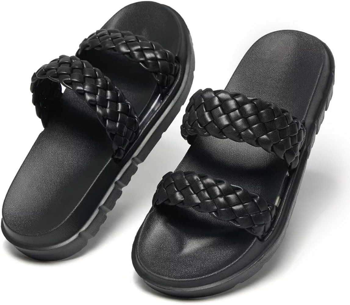 MEGNYA Womens Classic Platform Open Toe Slides, Rhinestone Glitter Casual Sparkle Sandals, Comfor... | Amazon (US)