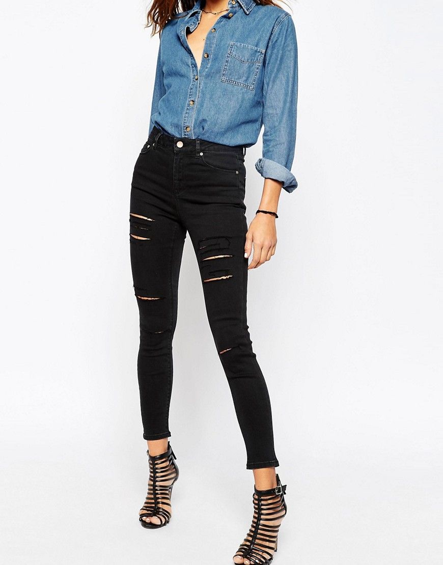 ASOS Ridley Skinny Jeans in Washed Black with Extreme Rips | ASOS US