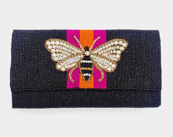 Honey Bee Accented Color Block Seed Beaded Clutch / Crossbody | Etsy | Etsy (US)