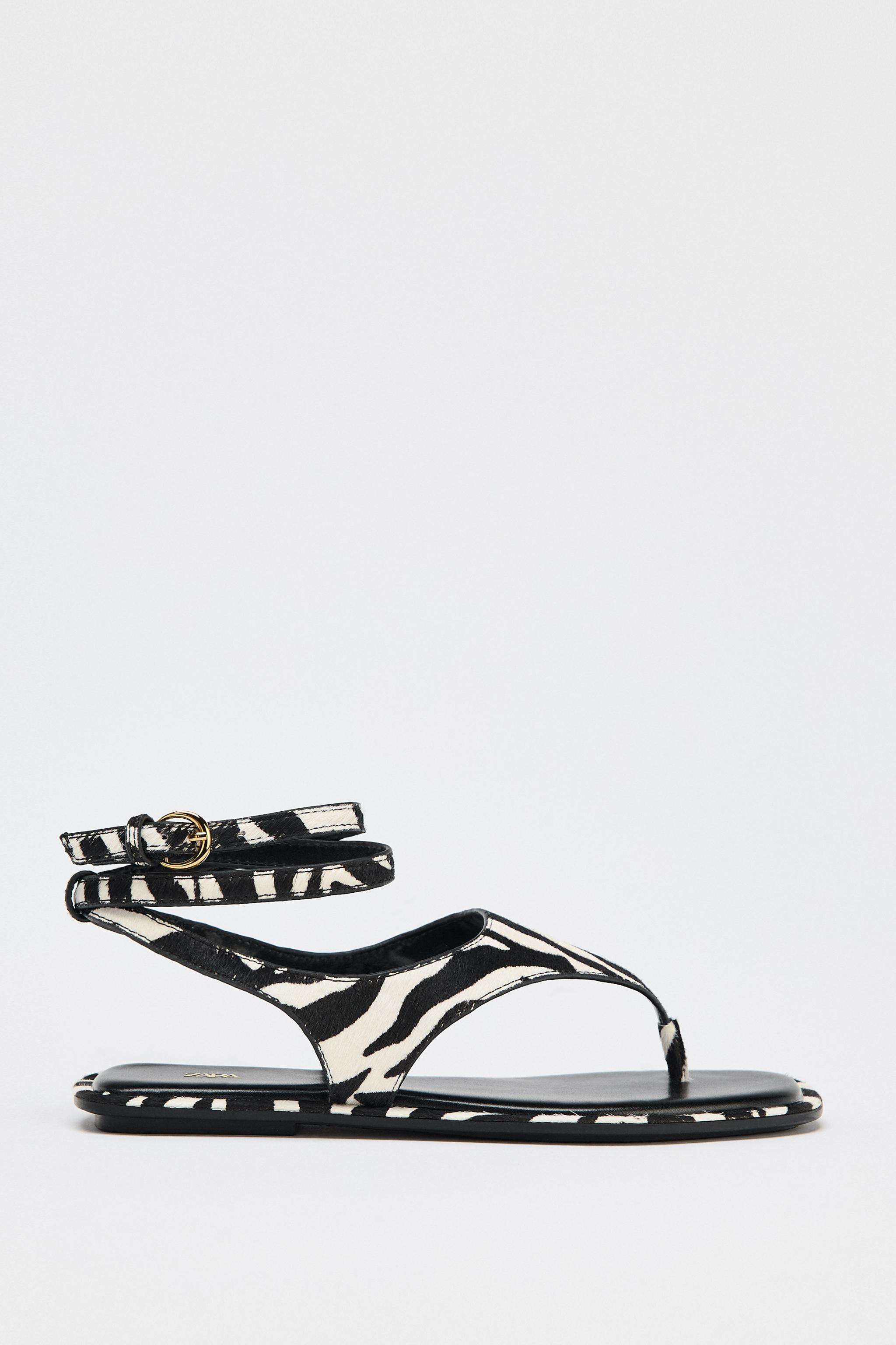 ANIMAL PRINT FAUX FUR FLAT SANDALS | Zara US