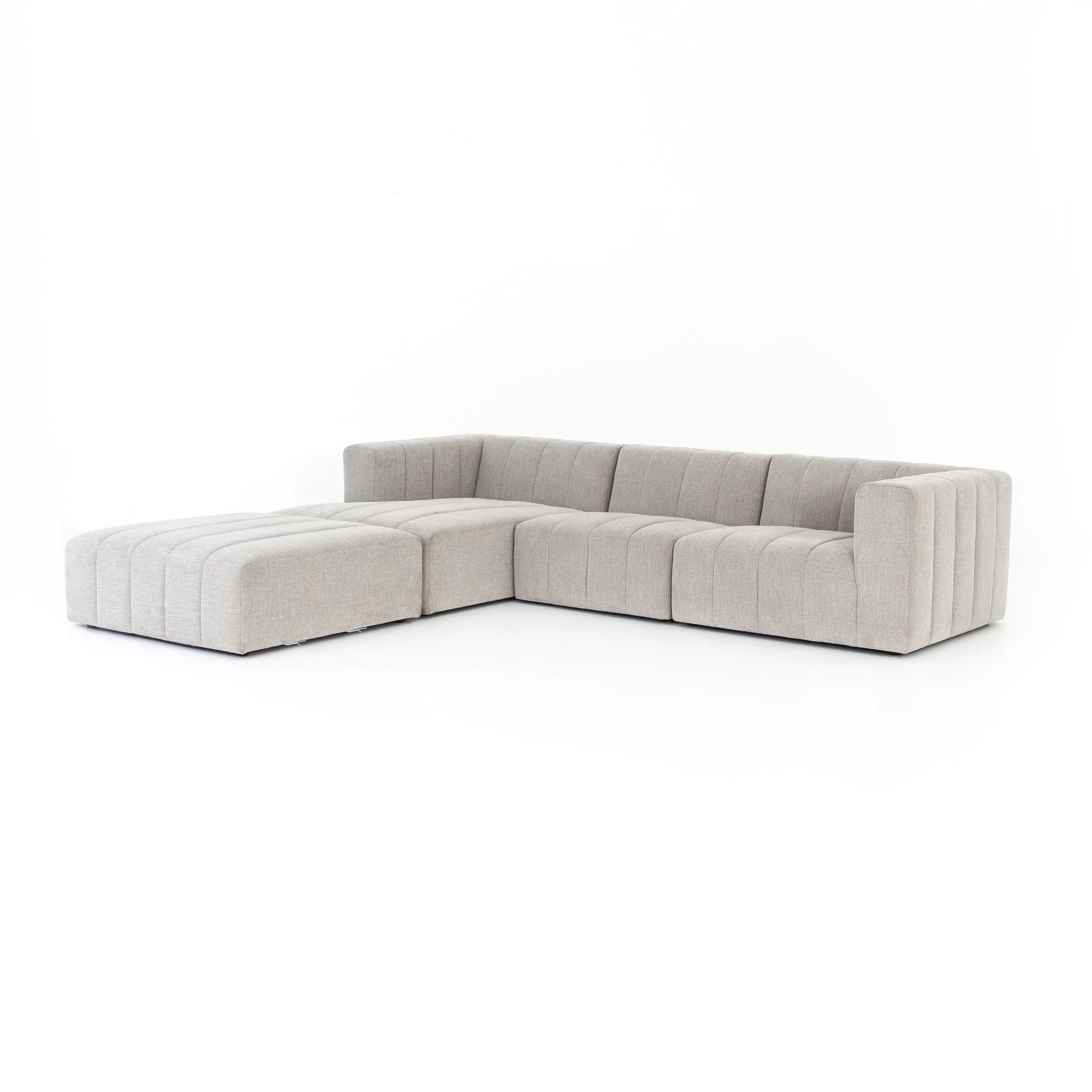 Langham Channelled Three Piece Sectional with Ottoman, Left Arm Facing – BURKE DECOR | Burke Decor