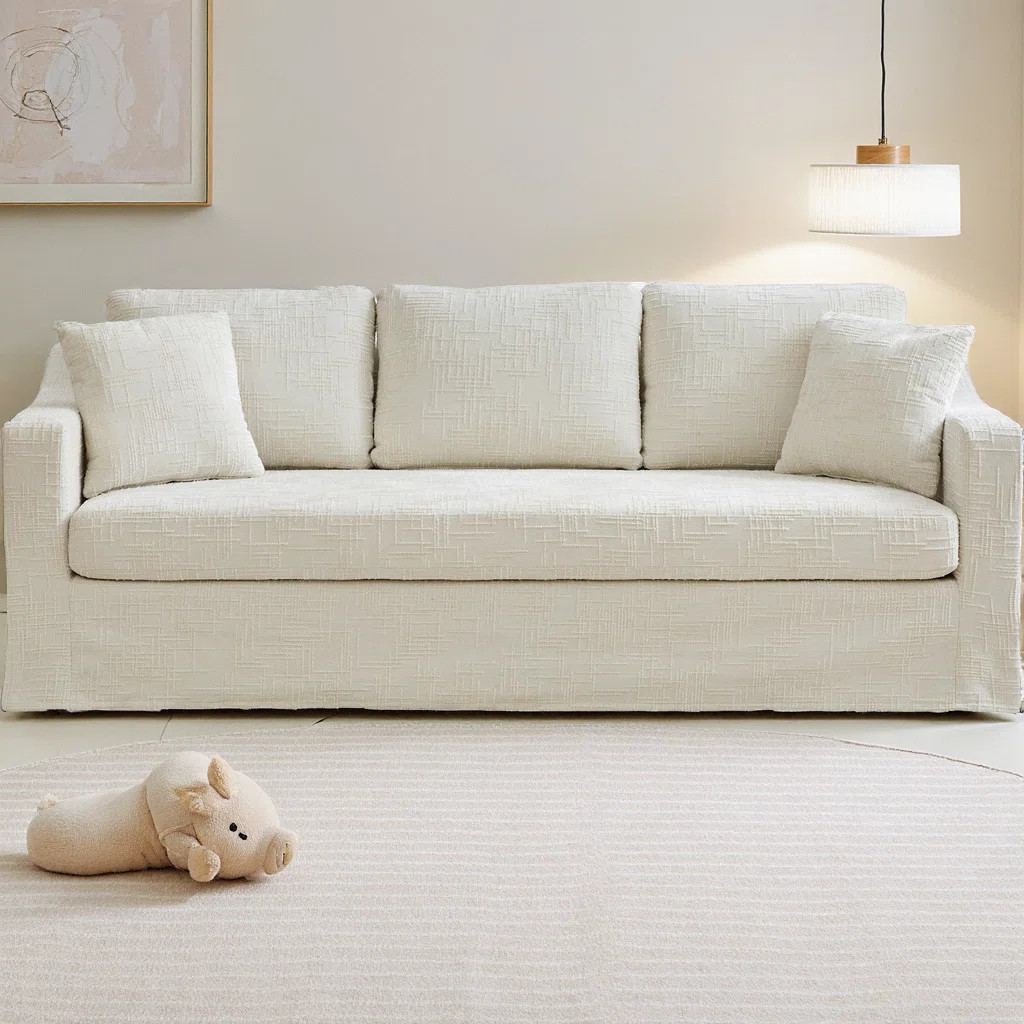 83.86" Wide Modern Casual Sofa 3-Seater Chenille Fabric Couch with Deep Seat & Removable Covers, ... | Wayfair North America