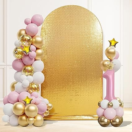 SquarePie 7.2 FT Arch Backdrop Cover, Gold Bling Sequin Backdrop, Round Top Chiara Spandex Stretc... | Amazon (US)