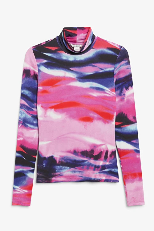Pink ombre print long sleeve turtleneck top | Monki