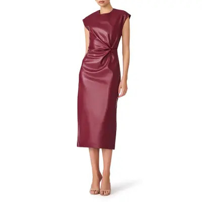 Steve Madden Chiara Faux Leather Midi Dress in Fossil Brown at Nordstrom, Size 0 | Nordstrom
