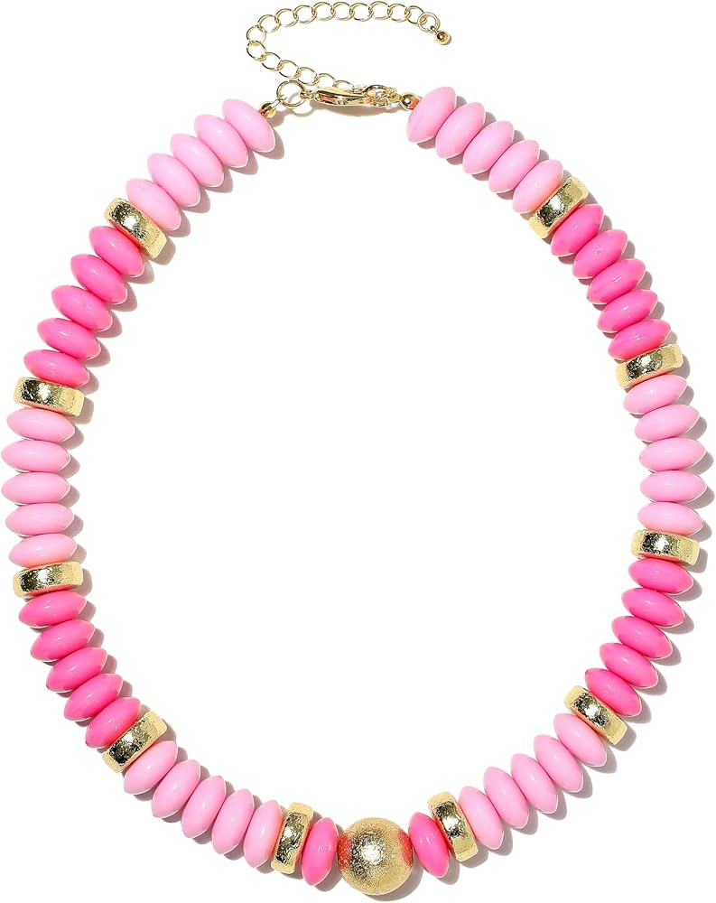Amazon.com: RISHEGAE Chunky Beaded Necklace for Women Boho Resin Beaded Choker Necklace Adjustabl... | Amazon (US)