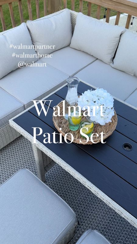 ✨With gorgeous sunny days creeping into the forecast, I’ve been LOVING spending time outside relaxing on my new patio set from Walmart! #walmartpartner #walmarthome @walmart 

✨Everyone knows how much I love my River Oaks set, but this new style caught my eye and I knew it would look great in Nat’s space. We put it on her patio and are so pleased with how it turned out! The set includes the L shaped couch, table (with room for an umbrella) and two stool chairs. I love that we can relax here as well as dine and entertain - it’s so versatile! 

We paired the set with this gorgeous navy and light gray rug and it’s such a great combination. Add a few faux flowers, great glassware, a few garden pieces and you have a warm, welcoming, and wonderful space! 

When I placed my order online, I selected “get expert help” for the assembly - it was $99 and someone came and assembled the entire set in under an hour, which was such a relief! This was my first time using the service and I’m so impressed with the quality! 