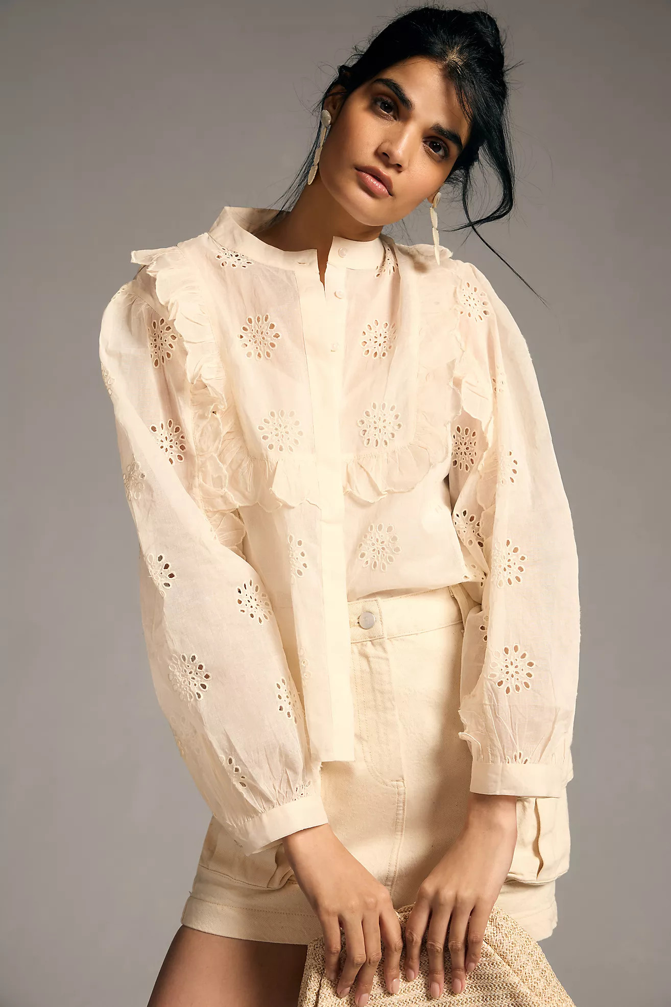 Mille Noisette Eyelet Buttondown Top | Anthropologie (US)