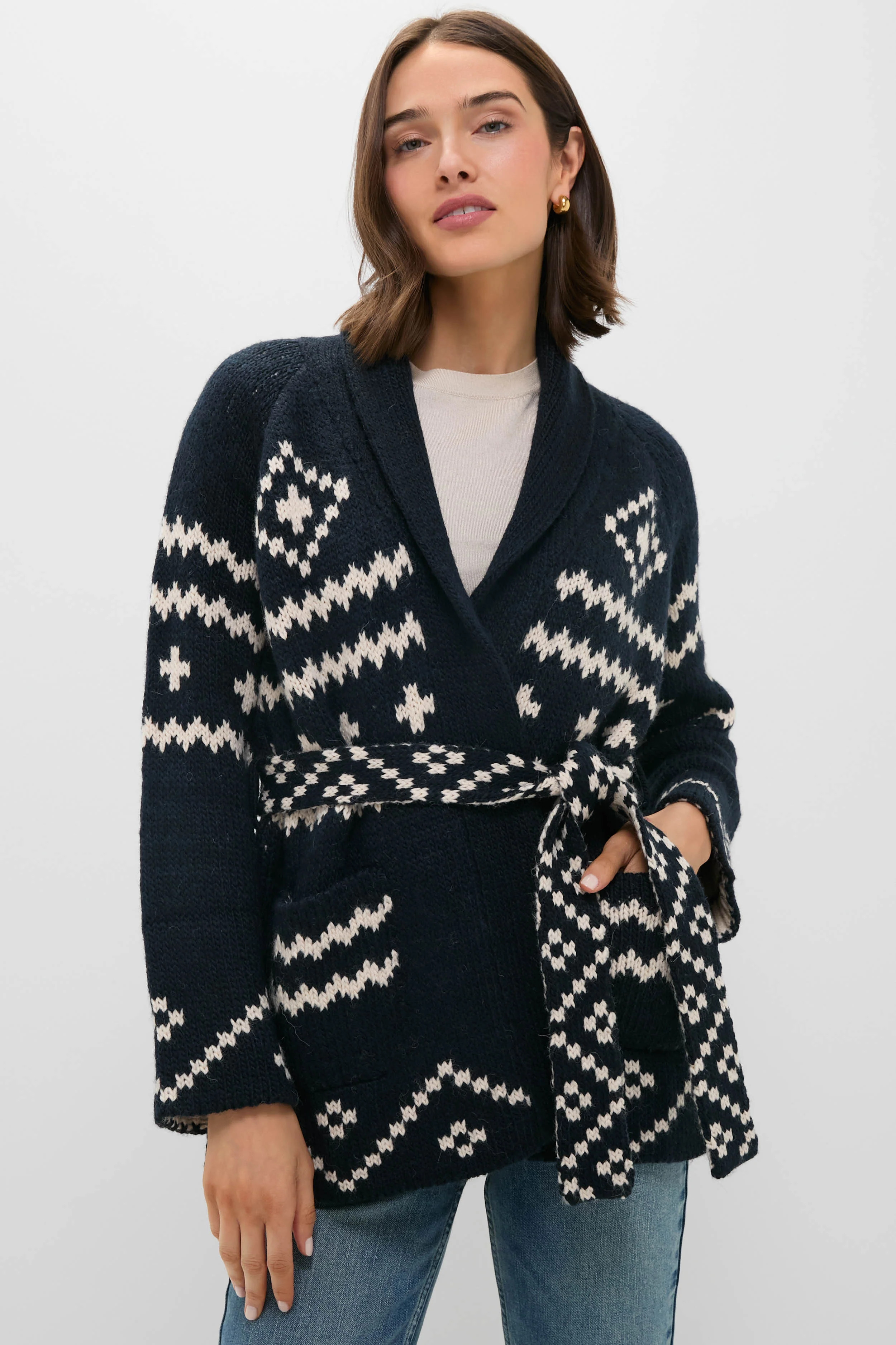 Navy and Cream Reversible Shepherd Cardigan | Tuckernuck (US)