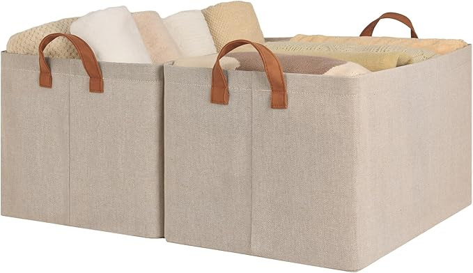 StorageWorks Storage Bins, Fabric Storage Bins for Shelves, Extra Large Storage Baskets with Meta... | Amazon (US)