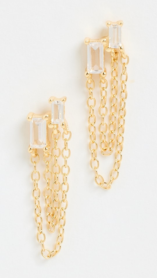 Colored Baguette Double Chain Stud Earrings | Shopbop