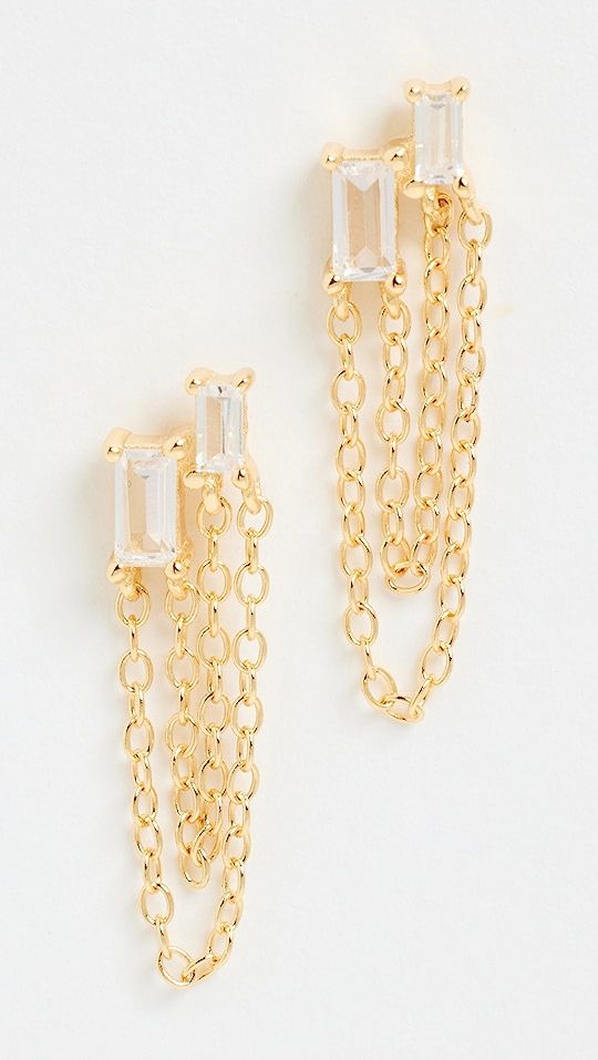 Colored Baguette Double Chain Stud Earrings | Shopbop