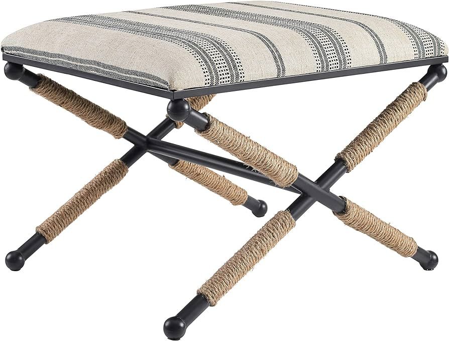 Linon Farrow Black Metal and Natural and Black Stripe Upholstered Campaign Ottoman | Amazon (US)