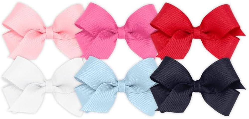 Wee Ones 6 Piece Set of Bows, Girls' Solid Grosgrain Variety Pack, Mini | Amazon (US)
