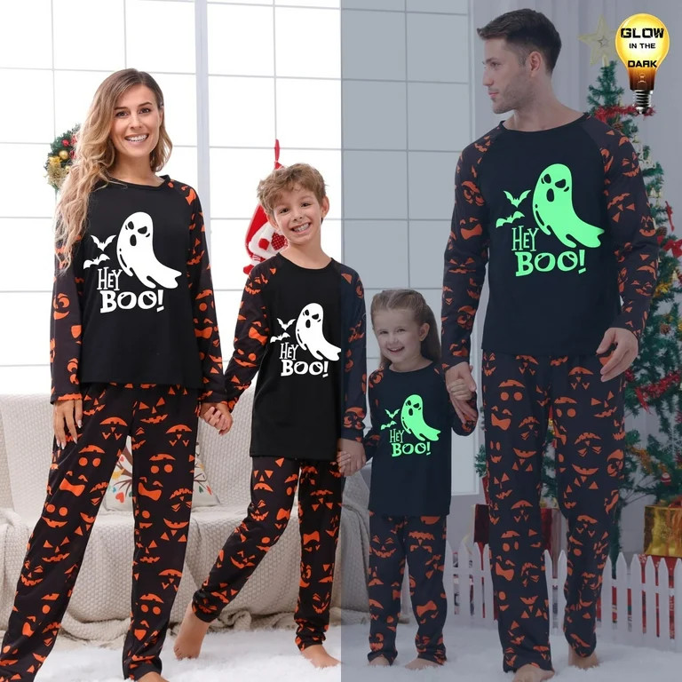 DAKIMOE Halloween Pajamas Family Matching Glow In The Dark Halloween Print Long Sleeve PJs Set Ou... | Walmart (US)