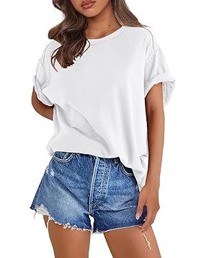 SENSERISE Womens Oversized T Shirts Crewneck Short Sleeve Summer Athletic BF Tees Shirt Loose Fit... | Amazon (US)