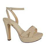 Touch Ups Women's Ankle Strap, Platform Heel Heeled Sandal, Beige, 6 | Amazon (US)