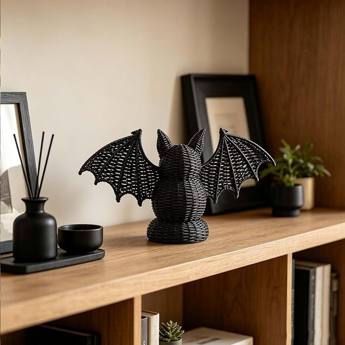 Hand Woven Natural Black Rattan Bat Figurine Ornament,Halloween Farmhouse Decor,Thrilling and Enc... | Amazon (US)