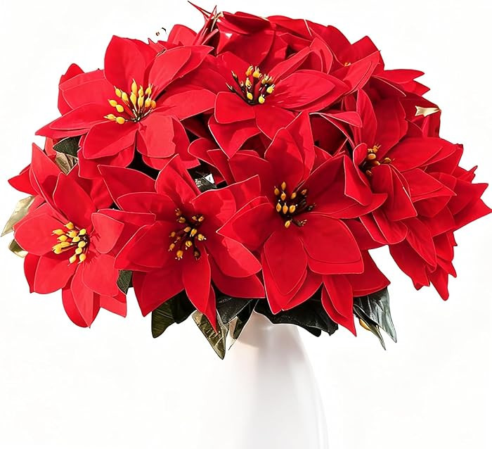 Poinsettias Artificial Christmas Flowers Decorations - 4 Pcs Artificial Red Poinsettia Flowers wi... | Amazon (US)
