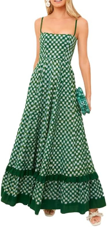 Vestido largo con estampado gráfico para mujer, con tirantes delgados, floral, bohemio, vestido ... | Amazon (US)