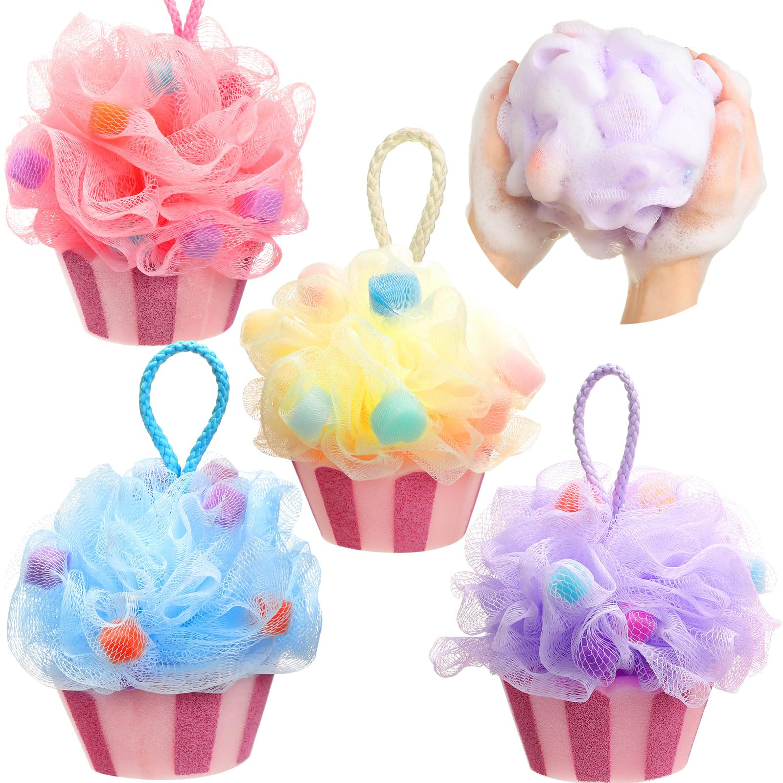 4 Pcs Cupcake Bath Loofah Sponge Colorful Cartoon Body Scrubber Loofah Soft Mesh Exfoliating Bath... | Amazon (US)