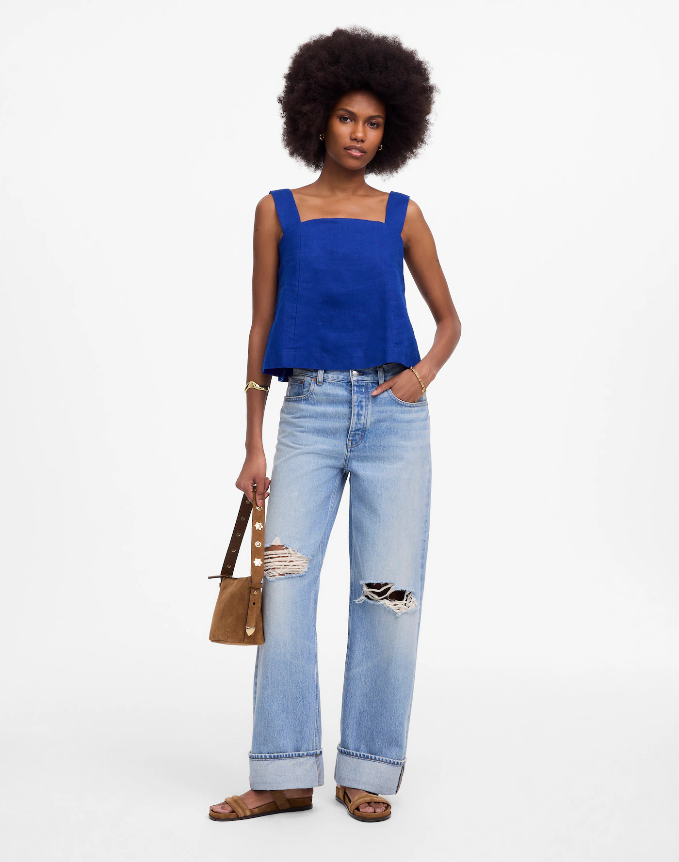 Curved-Neck Shell Tank in 100% Linen | Madewell