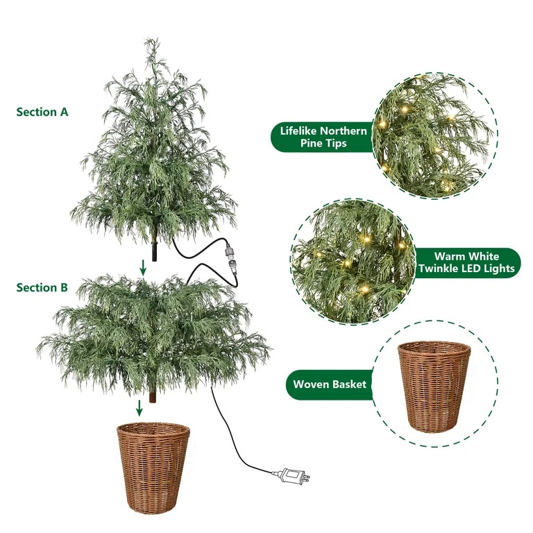 My Texas House 4ft Pre-lit Green Northern Pine Potted Christmas Tree, 80 Twinkle LED | Walmart (US)