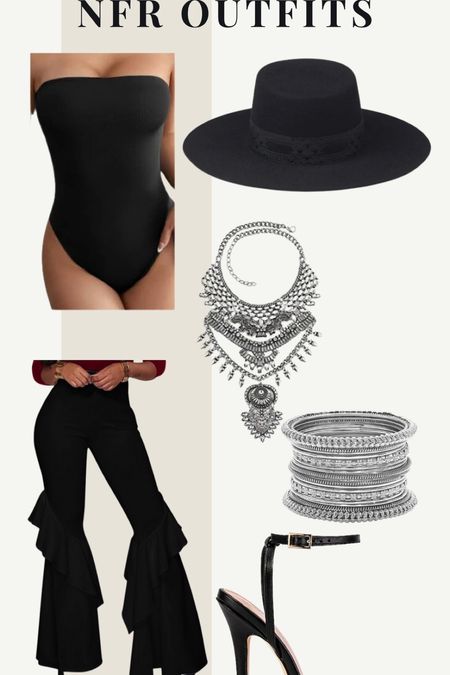 NFR OUTFITS -black pants, black bodysuit, black hat, felt hat, silver jewelry, holiday outfit, Vegas rodeo

#LTKstyletip #LTKHoliday #LTKCyberWeek