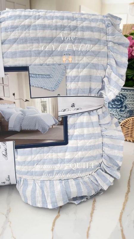🚨RESTOCK ALERT!!🚨 Serena & Lily HomeGoods look for less blue & white stripe ruffle quilt!! Available in twin, full/queen and KING! Also linked matching shams! Will sell out so fast!! 
🛒🏃🏼‍♀️💨