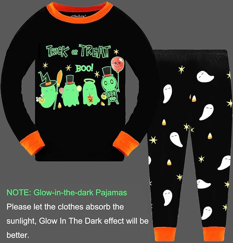 Tkria Kids Pajamas for Boys Skeleton Glow-in-The-Dark Cotton Sleepwear Toddler Clothes Halloween ... | Amazon (US)