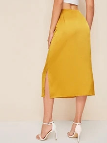 SHEIN Solid Split Side Satin Skirt | SHEIN