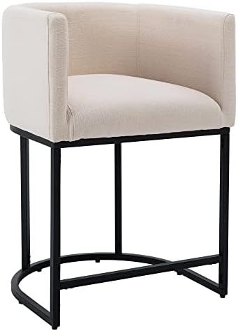 Modern Counter Height Linen Fabric Upholstered Counter Stool, 24 inch Kitchen Island Stool with Blac | Amazon (US)