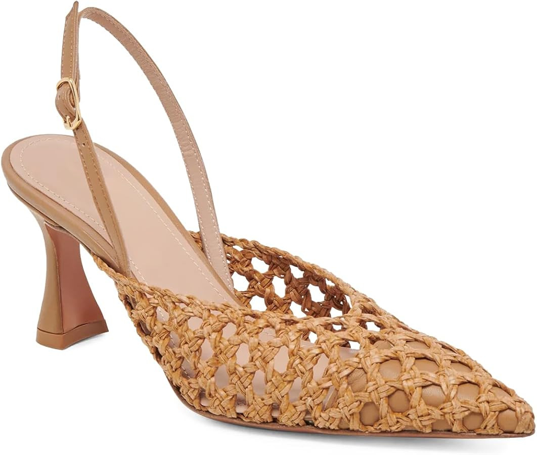 Women's Woven Slingback Heels with Pointed Toe and Stiletto Heel | Amazon (US)