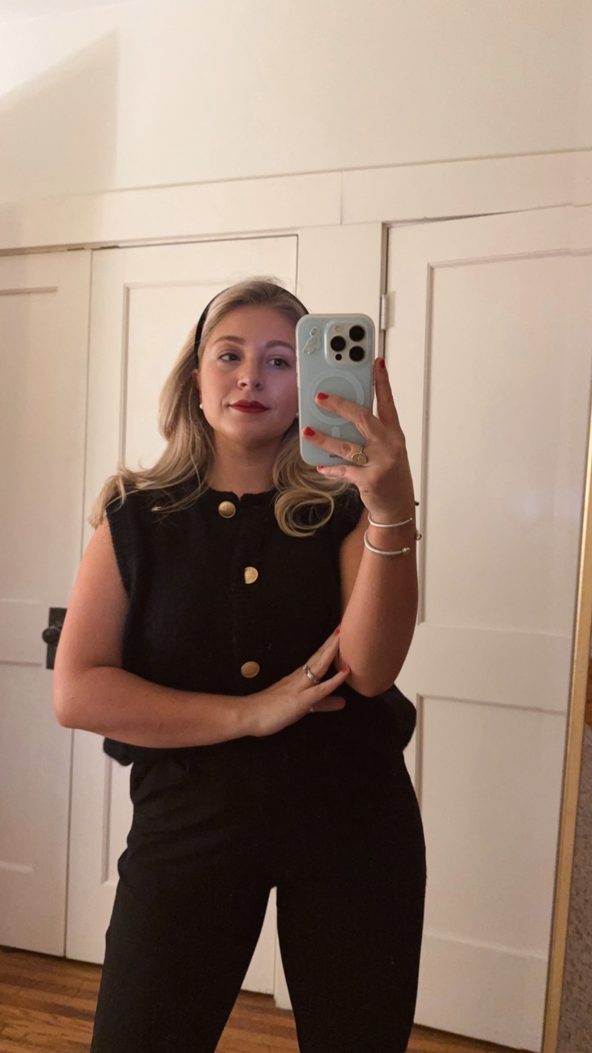 All black ootn - classic black sweater vest with gold buttons 

Fits TTS - If you’re between sizes, size down. I ordered a medium but wish I would have gone with a small! 

#LTKgrwm #LTKHoliday #LTKootd