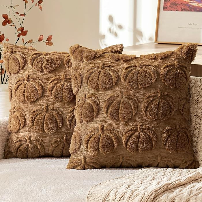 MIULEE Fall Throw Pillow Covers 18x18 Set of 2 Autumn Decorations Brown Pumpkin Accent Pillowcase... | Amazon (US)