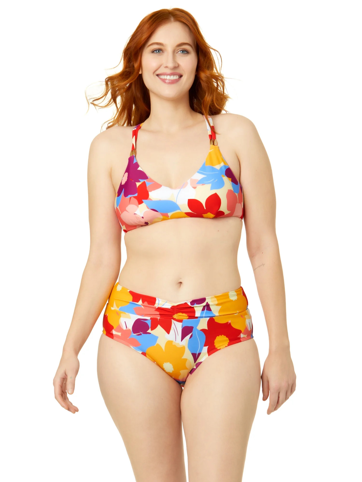 Time and Tru Women's Floral High Waist Twist Swim Bottoms - Walmart.com | Walmart (US)