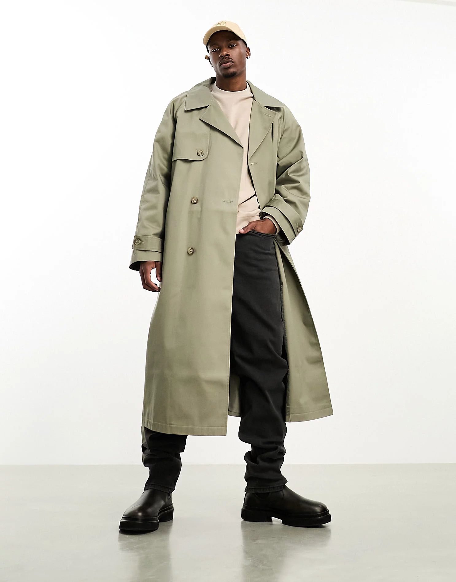ASOS DESIGN extreme oversized trench coat in khaki | ASOS (Global)