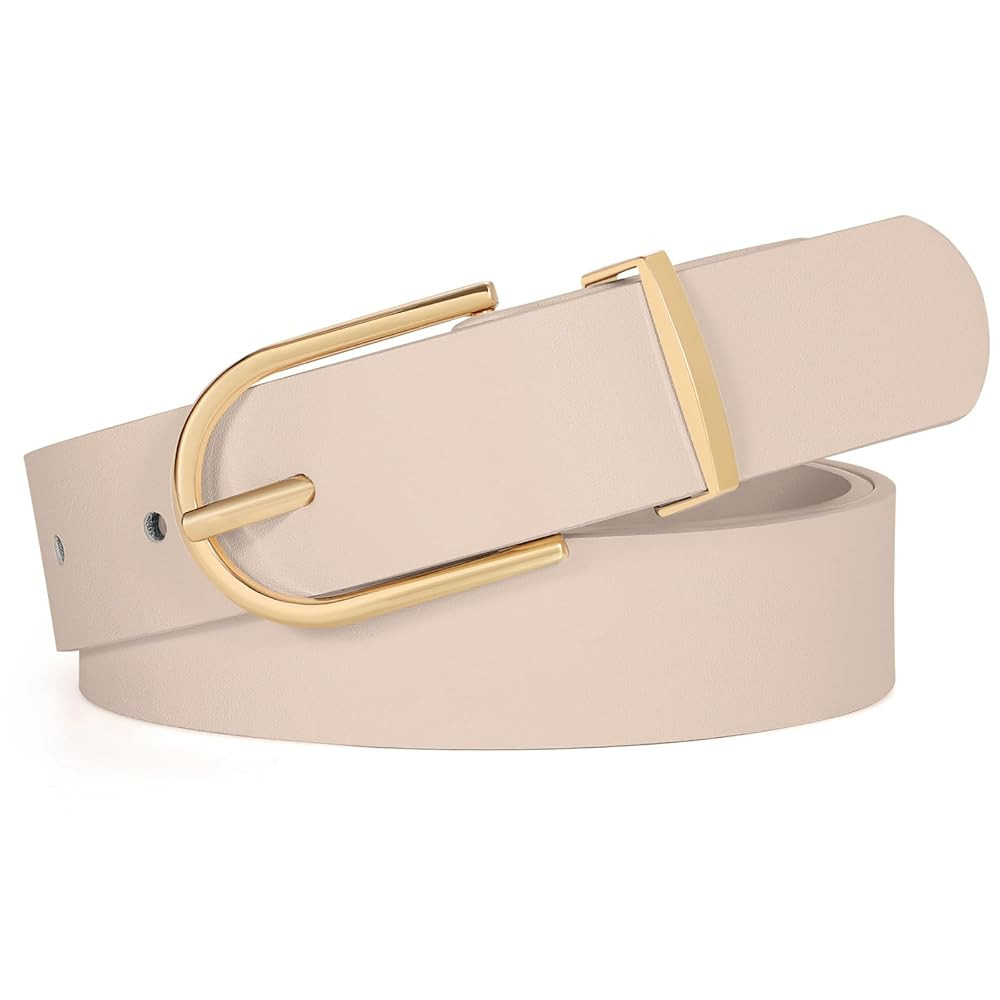 SANSTHS Women Faux Leather Chic Belts for Jeans Pants Fashion Ladies Belt Solid Color with Gold C... | Amazon (US)