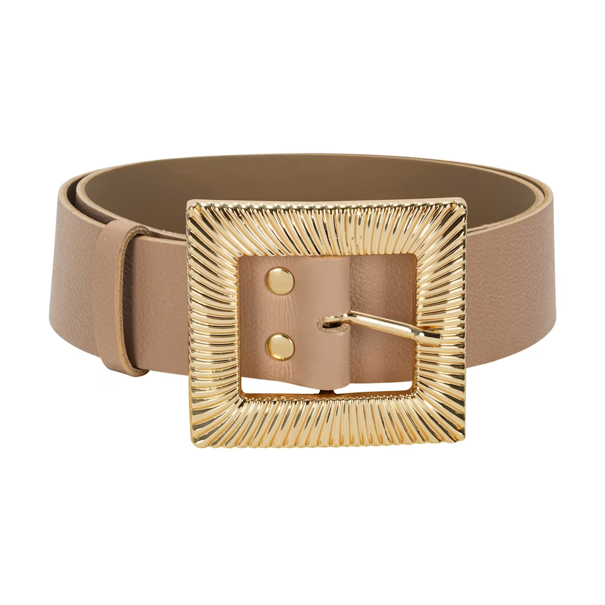 Embellished Gold Square Buckle Belt - Beige | Wolf & Badger (US)