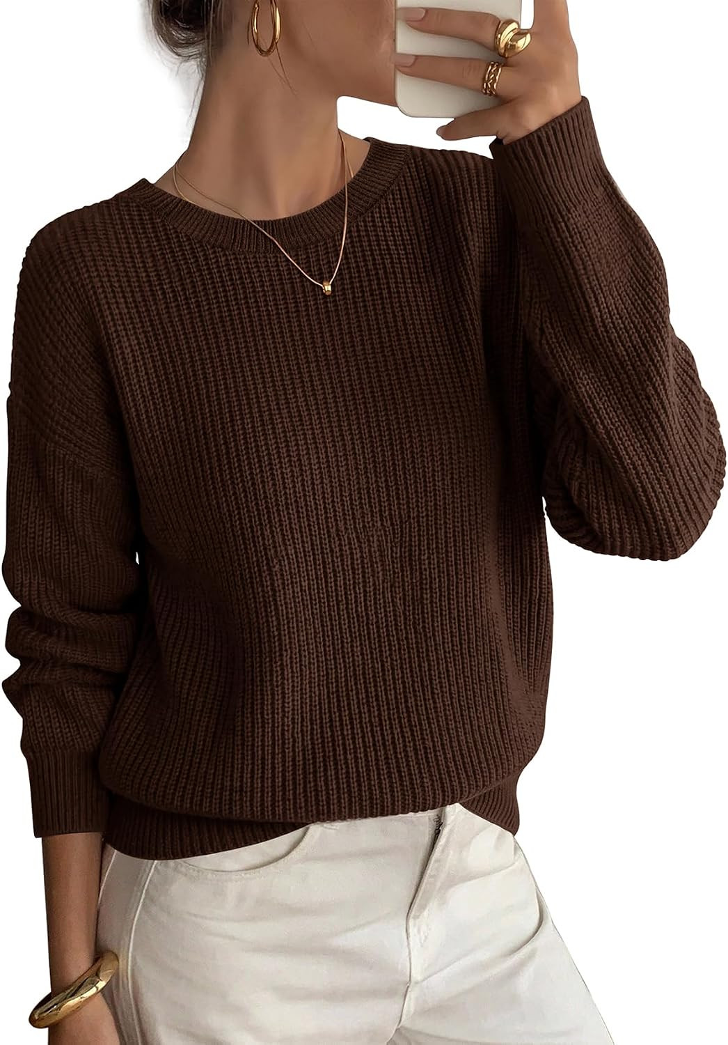 WIHOLL Sweaters for Women Crew Neck Long Sleeve Fall&Winter Outfits Fashion | Amazon (US)