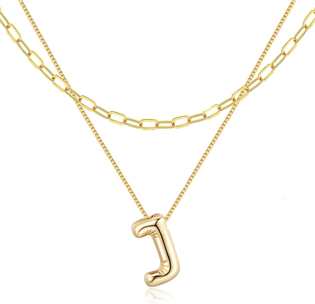 Bi&Yamigeo Bubble Letter Necklace for Women Men, Double Layered Balloon Initial Necklaces,18K Gol... | Amazon (CA)