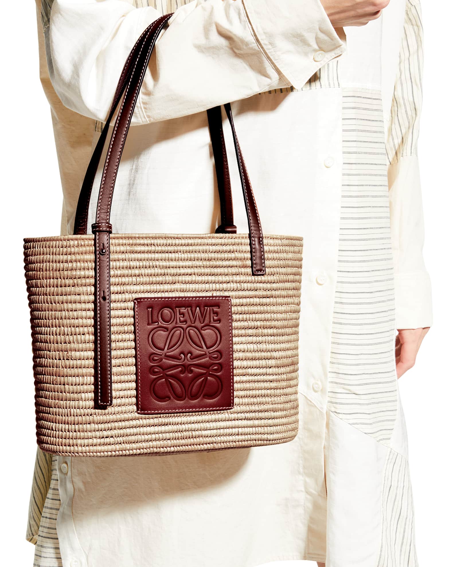 Loewe x Paula's Ibiza Square Basket Small Bag in Raffia with Leather Handles | Neiman Marcus