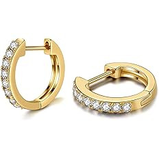 Gacimy Gold Huggie Earrings for Women 14K Real Gold Plated, Small Cubic Zirconia Cartilage Hoop E... | Amazon (US)