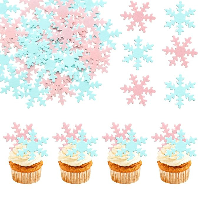 Gyufise 50Pcs Pink Edible Cupcake Cake Toppers Snowflake Cake Decorations for Christmas Winter Fr... | Amazon (US)