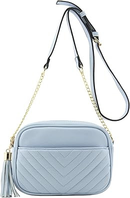 Chevron Quilted Crossbody Camera Bag with Chain Strap and Tassel | Amazon (US)