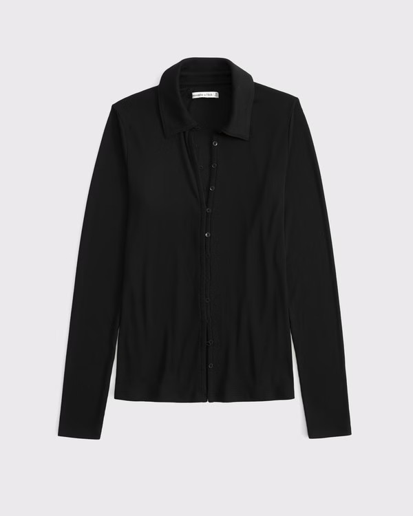 Women's Powdered Rib Button-Through Top | Women's New Arrivals | Abercrombie.com | Abercrombie & Fitch (UK)