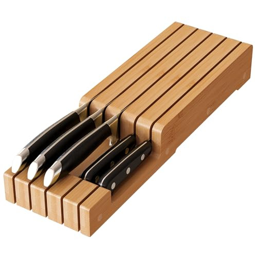 In-Drawer Knife Organizer Bamboo knife block, Drawer Knife Storage Steak Knife Holder Without Knives,Holds up to 5 Knives(Not Include) | Amazon (US)