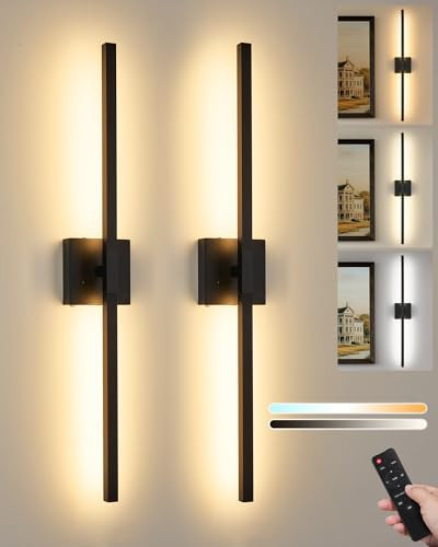 8000mAh Battery Operated Wall Sconce Set of 2, 3000K-6000K Dimmable Rechargeable Cordless Wall Sconces with Remote Control, Modern LED Wall Light with Timer Function for Living Room, 32 Inch Black | Amazon (US)