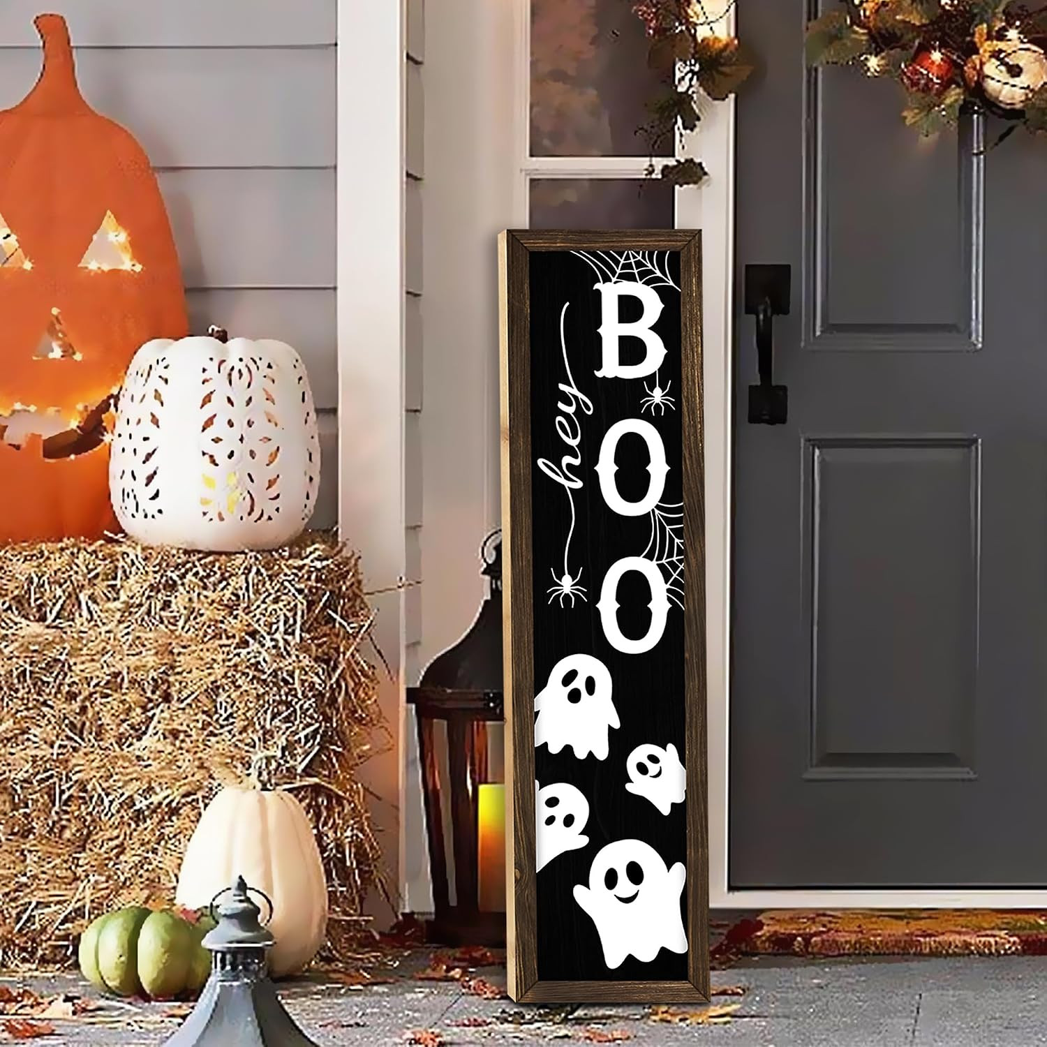 Halloween Boo Porch Sign Decor for Welcome Front Door Rustic Tall Welcome sign for Front Porch Standing Farmhouse Door Porch Decoration 31.5"H | Amazon (US)